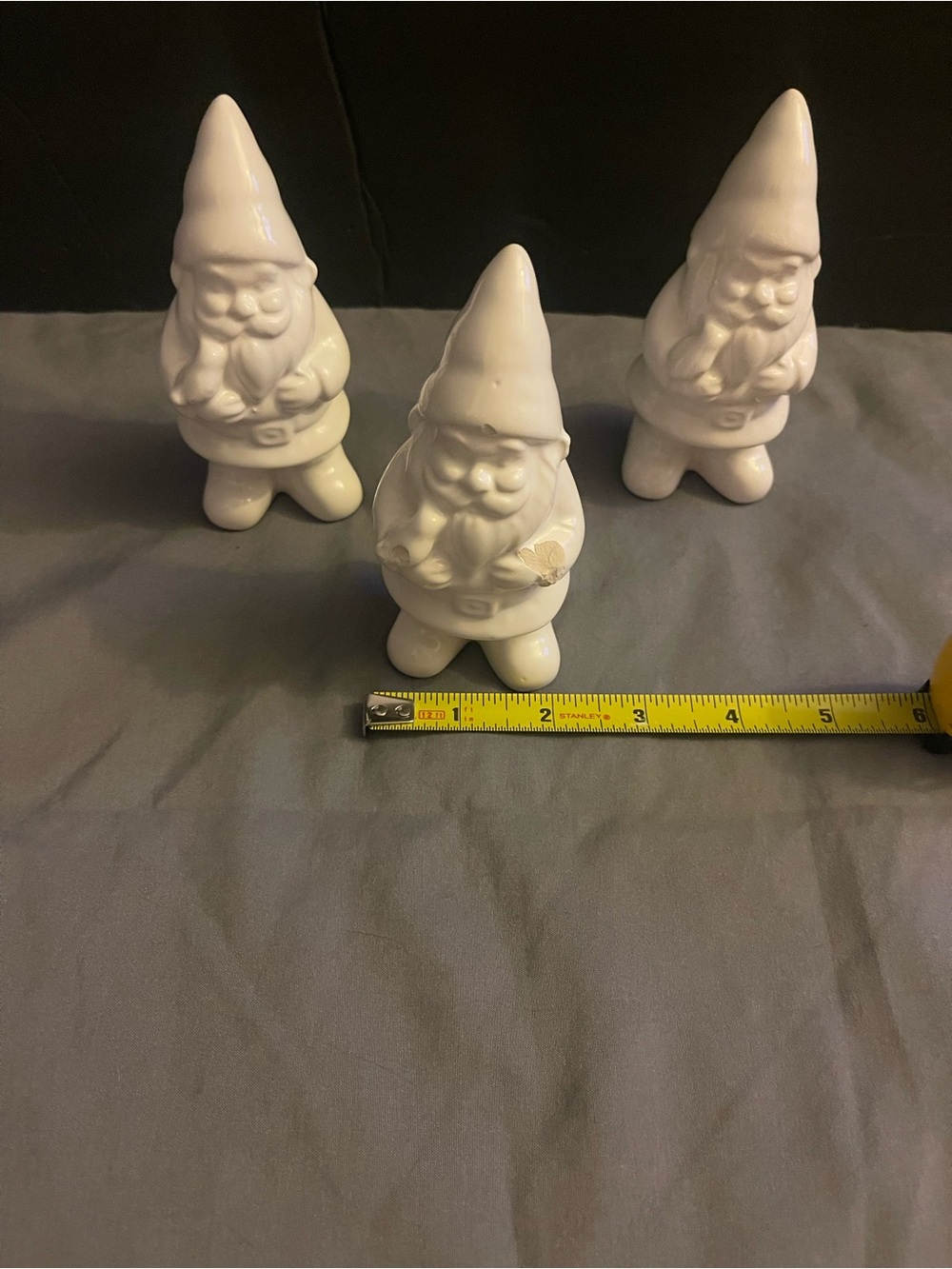 White Ceramic Garden Gnome Figurine - Set of 3